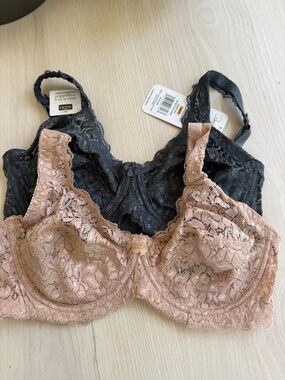 Rene Rofe Lace Underwire Bra Duo - Black & Blush